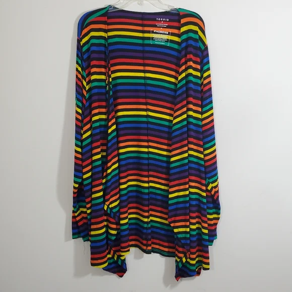 Torrid Women's Rainbow Striped Open Front Draped Cardigan Size 5X (28) - Picture 2 of 9